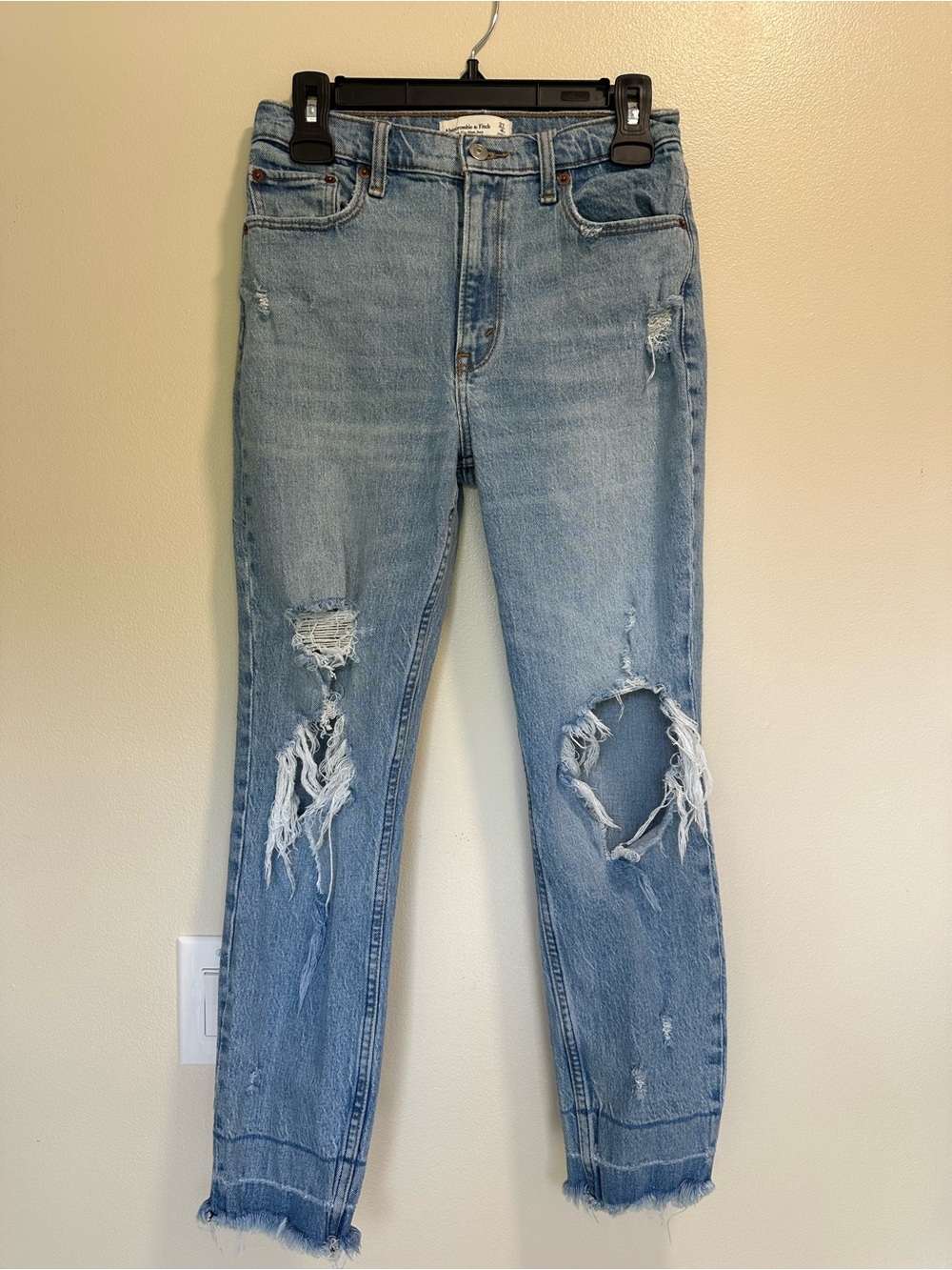 Abercrombie & Fitch Light Wash High Rise Distressed Mom Jeans
